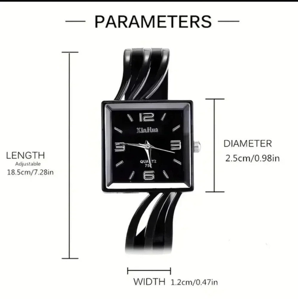 Square Pointer Quartz Watch Minimalistic Arabic Numeral Dial Vintage Cuff..NWT - Picture 4 of 6